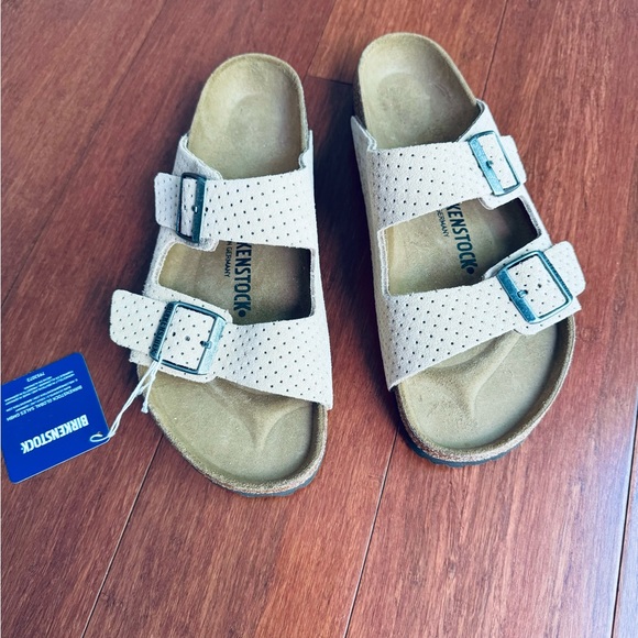 Birkenstock Men Arizona Pin Dot Slide Sandals in Beige Eu 42 US 9-9.5 - Picture 2 of 8